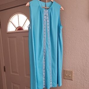 Vintage 60s Lorraine Light Blue Sleeveless Nightgown Embroidery Sz L Traditional